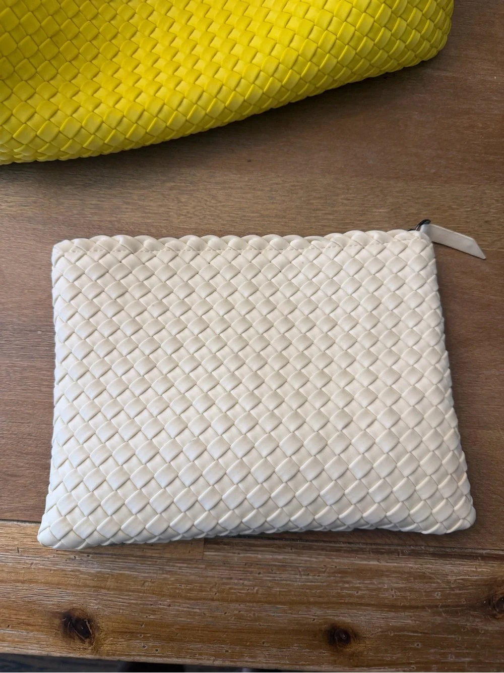 Naghedi Yellow & Cream Woven Tote with Matching Pouch
